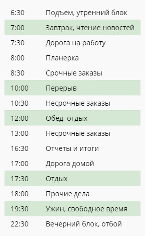 Хорошее подспорье на пути к эффективному отдыху — внести его в свой график и выделить отдельным цветом/шрифтом